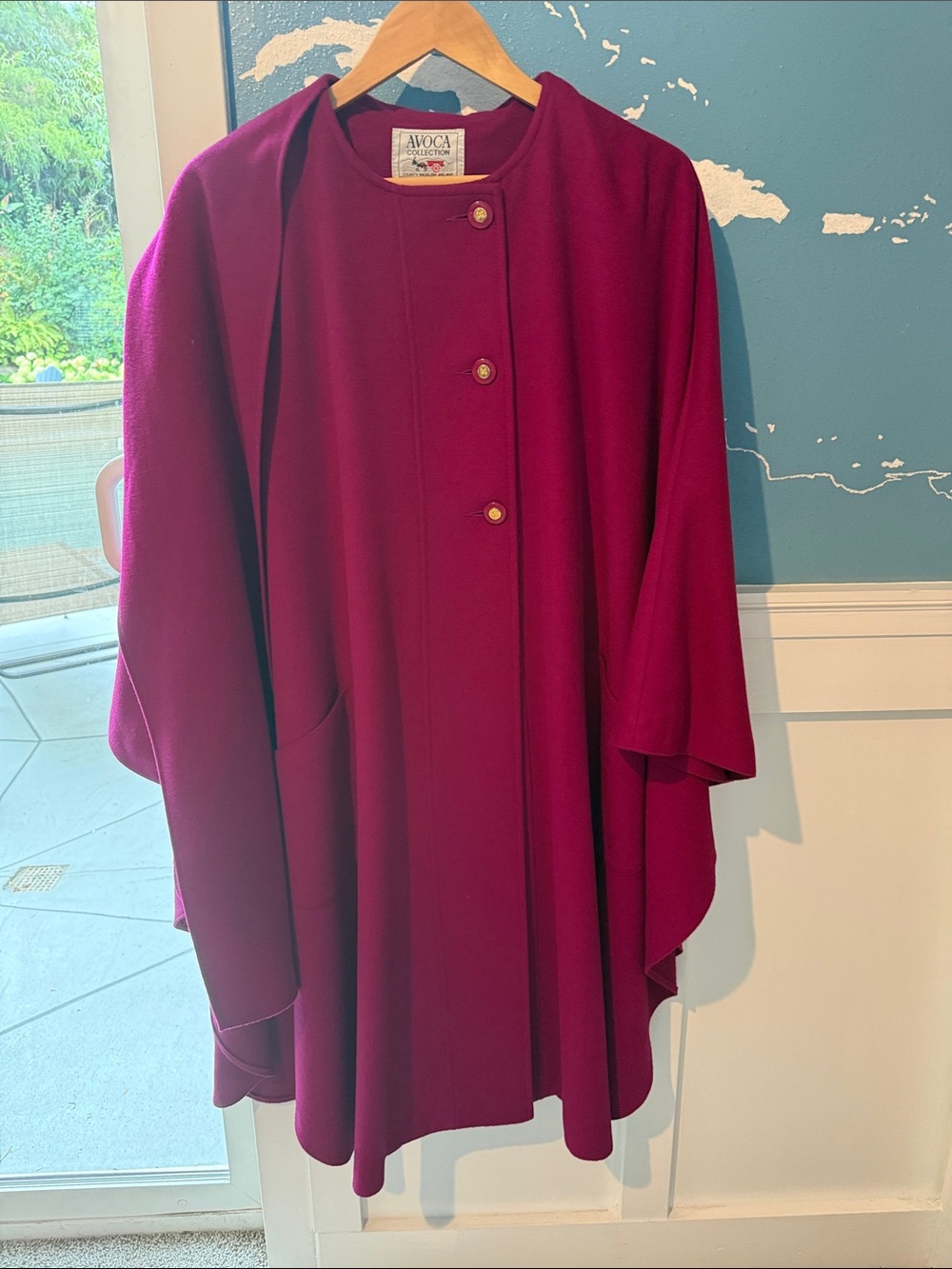 Avoca Women's Plum Wool Cape with Button Front
